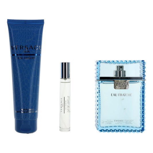 Versace Man Eau Fraiche by Versace, 3 Piece Gift Set for Men